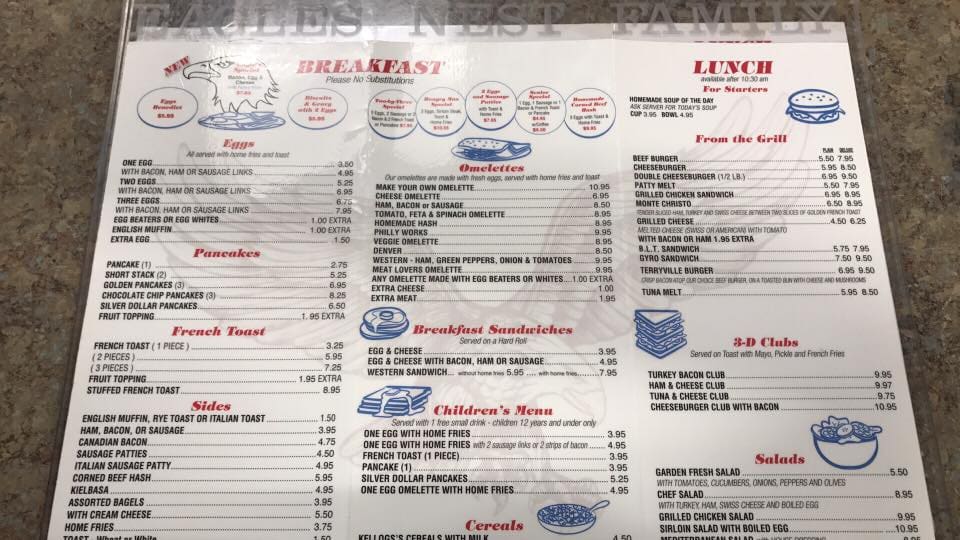 Terryville Connecticut Restaurant: Eagles Nest Family Restaurant: Menu
